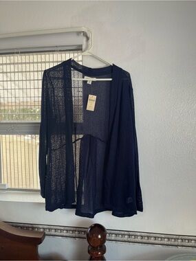 Coldwater Creek Navy Loose Knit Textured Cardigan